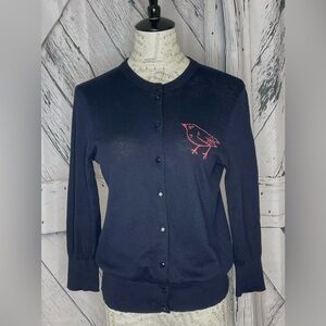 J Crew The Clare Cardigan bird sweater sz M